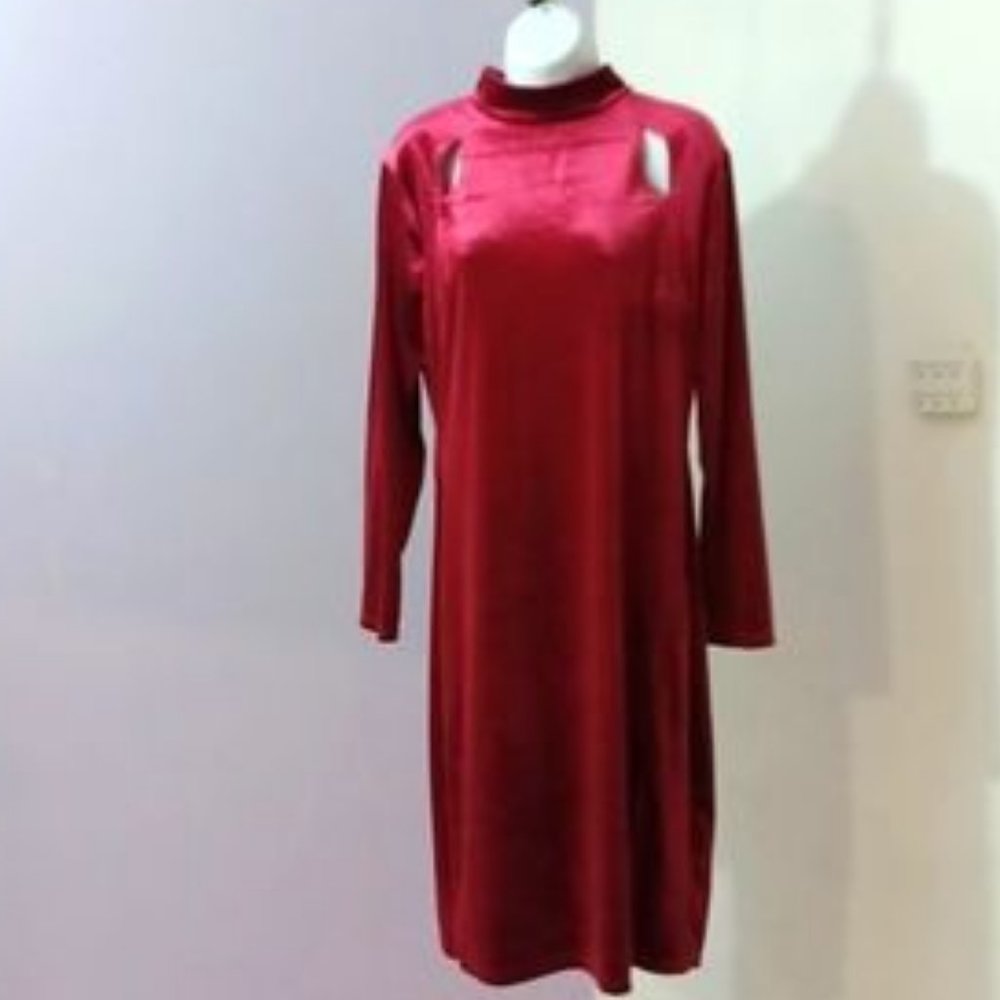 New Women's En Focus Studio Velvet Dress Burgundy Size 8